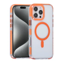 Telefontok iPhone 16 Pro - MagSafe kompatibilis átlátszó/narancs nyakbaakasztós hátlap tok-1