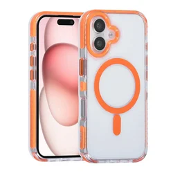 Telefontok iPhone 16 Plus - MagSafe kompatibilis átlátszó/narancs nyakbaakasztós hátlap tok-1