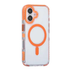 Telefontok iPhone 16 Plus - MagSafe kompatibilis átlátszó/narancs nyakbaakasztós hátlap tok-2