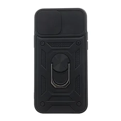 iPhone 16 Pro telefontok - Camshield - fekete szilikon tok, kitámasztó ujjgyűrűvel, csúsztatható kameravédővel ﻿-2