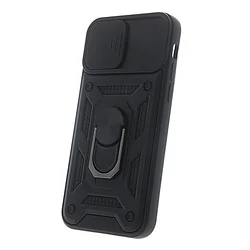 iPhone 16 Pro telefontok - Camshield - fekete szilikon tok, kitámasztó ujjgyűrűvel, csúsztatható kameravédővel ﻿-3
