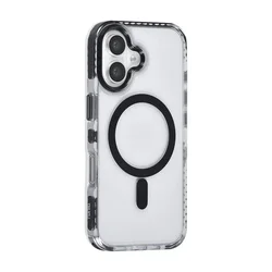 Telefontok iPhone 16 Plus - MagSafe kompatibilis átlátszó/fekete nyakbaakasztós hátlap tok-1