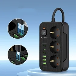 Tech- Protect PC3X6 hálózati töltő - 3 USB / 3 Type-C / 3 dugalj - univerzális hálózati töltő, fekete, 3,1A-1