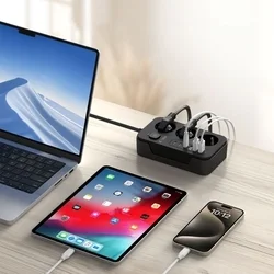 Tech- Protect PC3X6 hálózati töltő - 3 USB / 3 Type-C / 3 dugalj - univerzális hálózati töltő, fekete, 3,1A-3