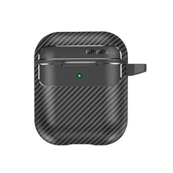 AirPods 4 tartó - Carbon mintás fekete, karabinerrel-1