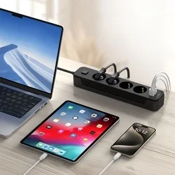 Hálózati töltő: Tech- Protect PCL4X6 - 2 USB / 1 Type-C / 4 dugalj - univerzális hálózati töltő, fekete, 200 cm-1