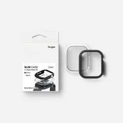 Ringke Slim műanyag védő tok Apple Watch 10 (42 mm) okosórához fekete+átlátszó-4