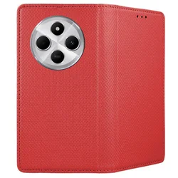 Xiaomi Redmi 14C telefontok - piros mágneses átlátszó szilikon keretes könyvtok-2