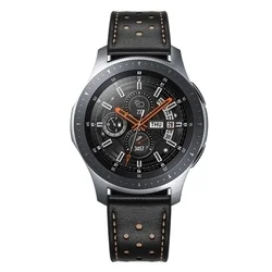 Okosóra szíj - Huawei Watch GT 5 (46 mm) szíj - TECH-PROTECT Leather fekete bőr szíj (22 mm szíj szélesség)-1