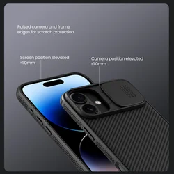 iPhone 16 telefontok - Nillkin csúsztatható kameravédős fekete hátlap tok, beépített mágnessel-7