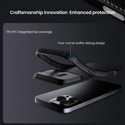 iPhone 16 Pro Max telefontok - Nillkin csúsztatható kameravédős fekete hátlap tok, beépített mágnessel-7