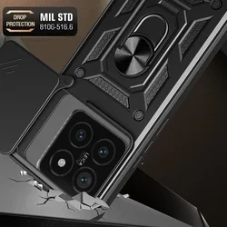 Telefontok Xiaomi 14T Pro - Camshield - fekete szilikon tok, kitámasztó ujjgyűrűvel, csúsztatható kameravédővel-1
