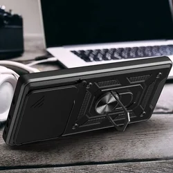 Telefontok Xiaomi 14T Pro - Camshield - fekete szilikon tok, kitámasztó ujjgyűrűvel, csúsztatható kameravédővel-2