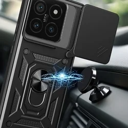 Telefontok Xiaomi 14T Pro - Camshield - fekete szilikon tok, kitámasztó ujjgyűrűvel, csúsztatható kameravédővel-4