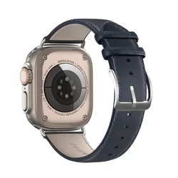 Apple Watch 38 / 40 / 41 mm okosóra szíj - Dux Ducis YS - kék bőr szíj-1