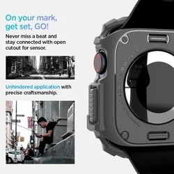 Apple Watch 10 (46 mm) okosóra tok - SPIGEN RUGGED ARMOR sötét szürke szilikon tok-11