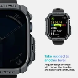 Apple Watch 10 (46 mm) okosóra tok - SPIGEN RUGGED ARMOR sötét szürke szilikon tok-12