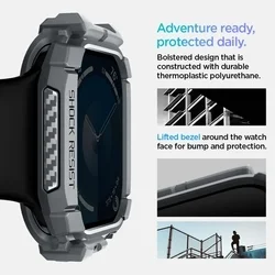 Apple Watch 10 (46 mm) okosóra tok - SPIGEN RUGGED ARMOR sötét szürke szilikon tok-3