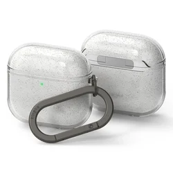 AirPods 4 tartó: RINGKE AIR GLITTER átlátszó tok, karabinerrel-1