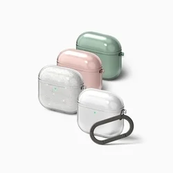 AirPods 4 tartó: RINGKE AIR GLITTER átlátszó tok, karabinerrel-2