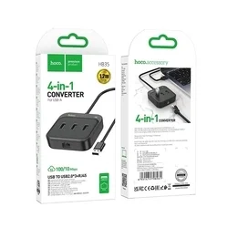 HOCO HB35 HUB adapter - 4in1 porttal, 3 x USB / RJ45, fekete adapter 1,2m USB kábellel-3