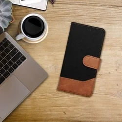 Samsung Galaxy A36 5G telefontok- Jeans - fekete/barna ráhajtófüles könyvtok-2