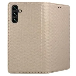 Telefontok Samsung Galaxy A56 5G - arany mágneses szilikon keretes könyvtok-2