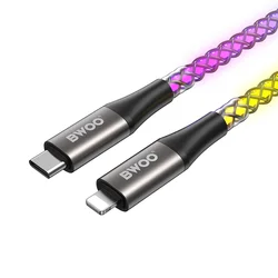 BWOO X279C kábel - LED-es Type-C (USB-C) / Lightning kábel 27W, 2m ﻿-2