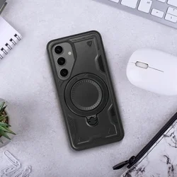 Samsung Galaxy S25 - FROST ARMOR fekete szilikon tok, kitámasztó ujjgyűrűvel-2
