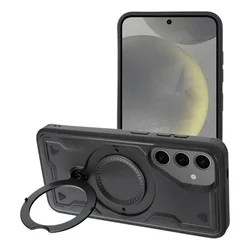 Samsung Galaxy S25 - FROST ARMOR fekete szilikon tok, kitámasztó ujjgyűrűvel-4