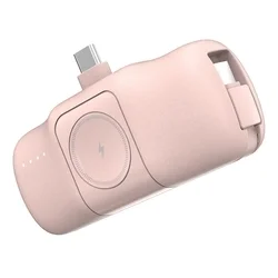 Wozinsky WF16-YCS - pink powerbank beépített Type-C (USB-C) csatlakozóval, 5000mAh + beépített Type-C (USB-C) kábellel + Apple Watch töltő ﻿-4