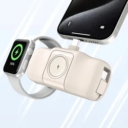 Wozinsky WF16-YCS - bézs powerbank beépített Type-C (USB-C) csatlakozóval, 5000mAh + beépített Type-C (USB-C) kábellel + Apple Watch töltő ﻿-2