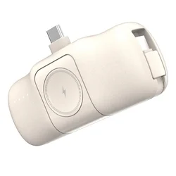 Wozinsky WF16-YCS - bézs powerbank beépített Type-C (USB-C) csatlakozóval, 5000mAh + beépített Type-C (USB-C) kábellel + Apple Watch töltő ﻿-1