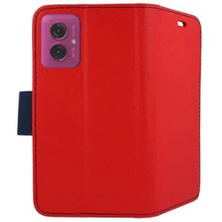Motorola Moto G55 5G telefontok - Fancy piros/kék mágneses szilikon keretes könyvtok-2