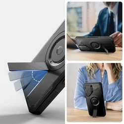 Telefontok Samsung Galaxy S25 - Kevlar MAGSAFE - átlátszó előlap + plexi fekete hátlapi 360°-os tok , kitámasztható-2