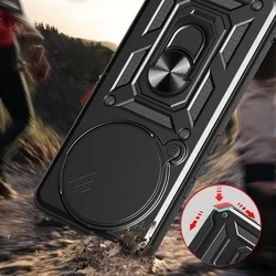 Telefontok Xiaomi Poco X7 5G - Camshield - fekete szilikon tok, kitámasztó ujjgyűrűvel, csúsztatható kameravédővel-2