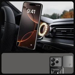 Xiaomi Redmi Note 14 5G telefontok - Camshield - fekete szilikon tok, kitámasztó ujjgyűrűvel, csúsztatható kameravédővel-2