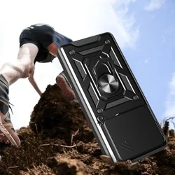 Xiaomi Redmi Note 14 5G telefontok - Camshield - fekete szilikon tok, kitámasztó ujjgyűrűvel, csúsztatható kameravédővel-3