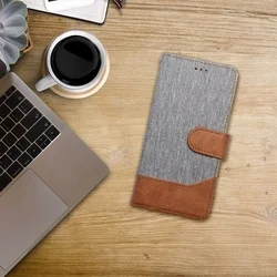 Xiaomi Redmi Note 14 Pro+ 5G telefontok - Jeans - szürke/barna ráhajtófüles könyvtok-3