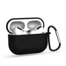 AirPods 4 tartó - fekete szilikon tok, karabinerrel-1