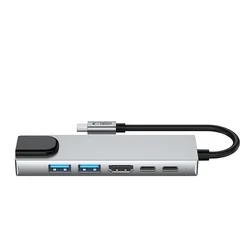 Tech- Protect HB02 HUB adapter - 6in1 porttal, Type-C / 2x USB / HDMI 4K / RJ45 / PD100W szürke adapter-2