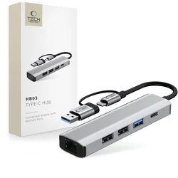 Tech- Protect HB03 HUB adapter - 5in1 porttal, Type-C / 3x USB / Type-C (USB-C) / RJ45 / PD100W szürke adapter-7