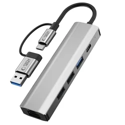 Tech- Protect HB03 HUB adapter - 5in1 porttal, Type-C / 3x USB / Type-C (USB-C) / RJ45 / PD100W szürke adapter-1