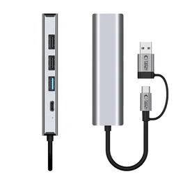 Tech- Protect HB03 HUB adapter - 5in1 porttal, Type-C / 3x USB / Type-C (USB-C) / RJ45 / PD100W szürke adapter-4
