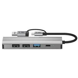 Tech- Protect HB03 HUB adapter - 5in1 porttal, Type-C / 3x USB / Type-C (USB-C) / RJ45 / PD100W szürke adapter-5