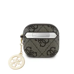 Airpods 4 tartó: Guess Script PC/PU barna Charm tok, medállal-1