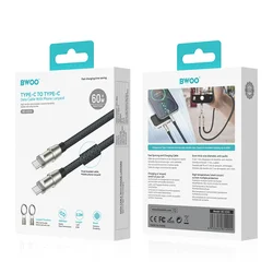 BWOO X310 - 2in1 tokba helyezhető csuklópánt és Type-C / Type-C (USB-C) szövetkábel - fekete, 30cm-4