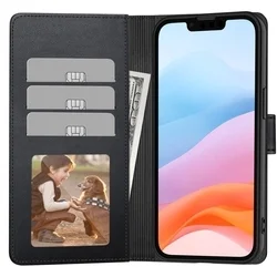 iPhone 16e telefontok - Tech- Protect Wallet - fekete bőr könyvtok, ráhajtófüllel ﻿-2