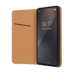 Telefontok iPhone 16e - Eredeti bőr Smart barna mágneses szilikon keretes könyvtok-1