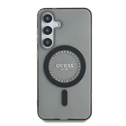 Samsung Galaxy S25 telefontok - Guess Classic Logo strasszokkal - fekete átlátszó MagSafe kompatibilis hátlap tok-2